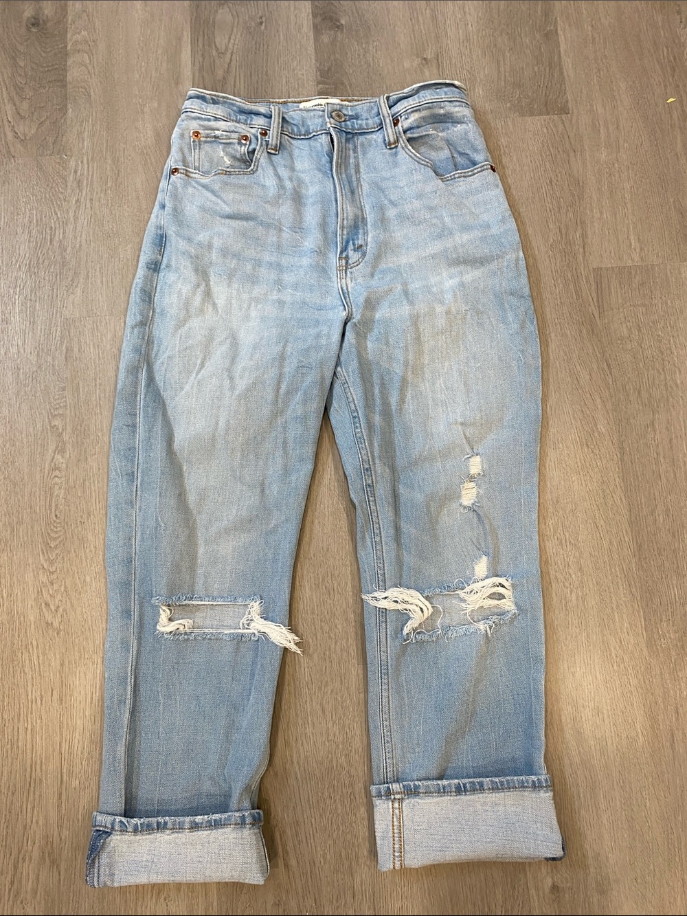 Abercrombie & Fitch Light Wash Distressed Boyfriend Jeans